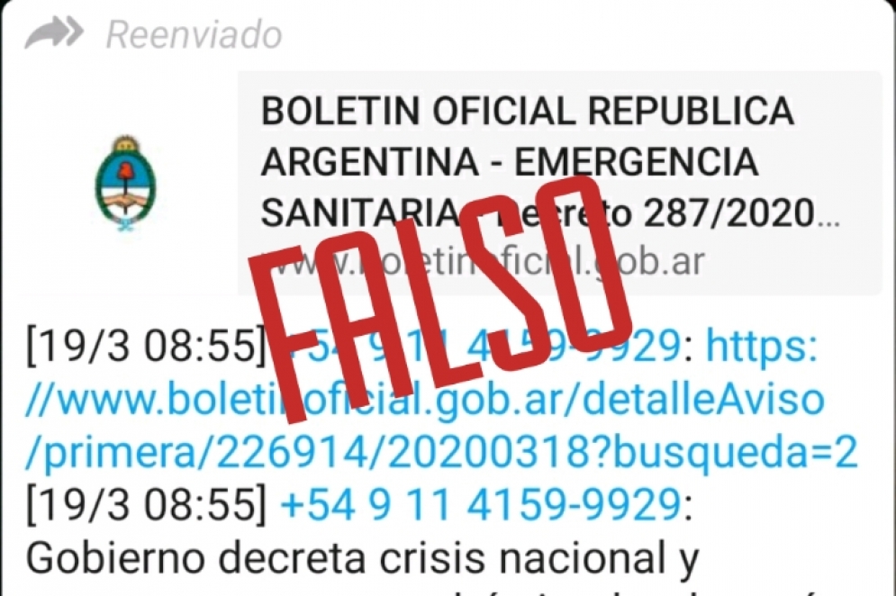 El mensaje que circuló por WhatsApp.